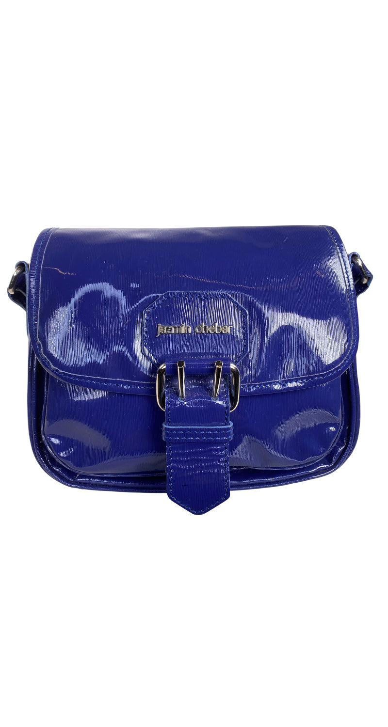 Bandolera Cuero Charol Azul