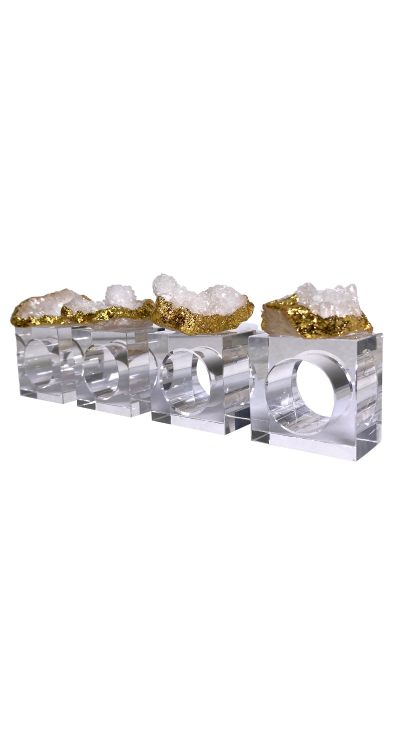 Set Servilleteros Blanco con Dorado