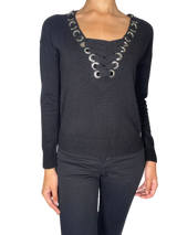 Sweater Negro De Punto Lazado