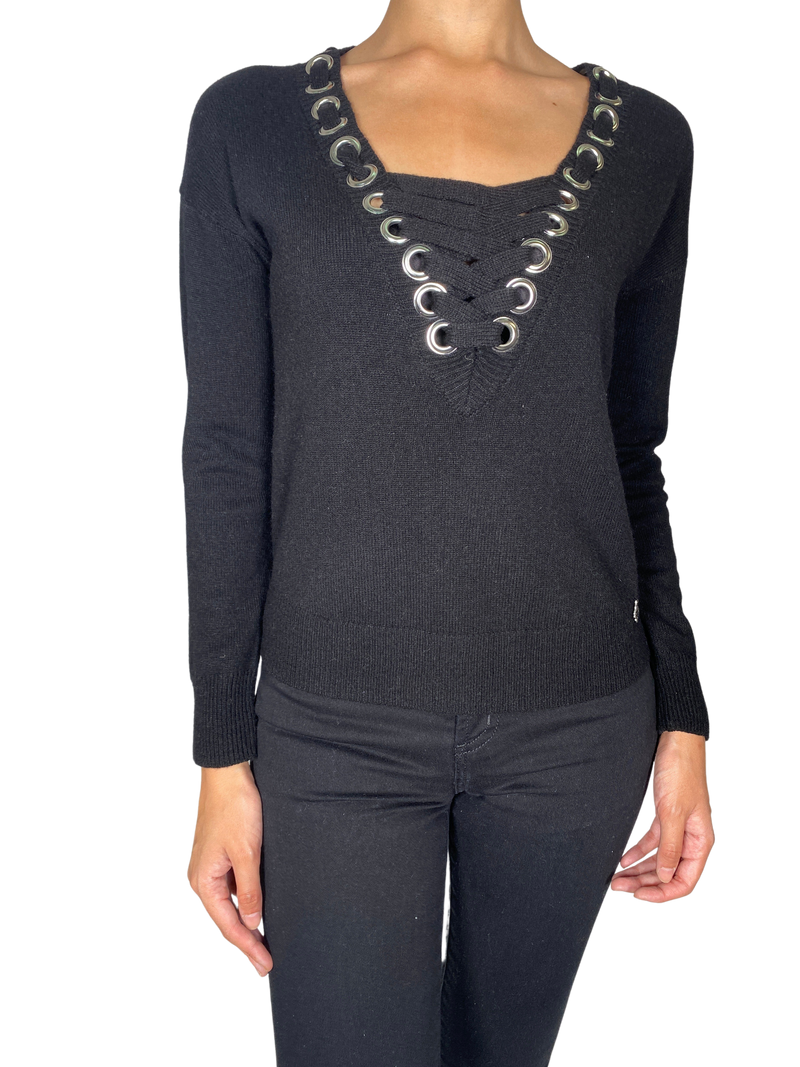 Sweater Negro De Punto Lazado
