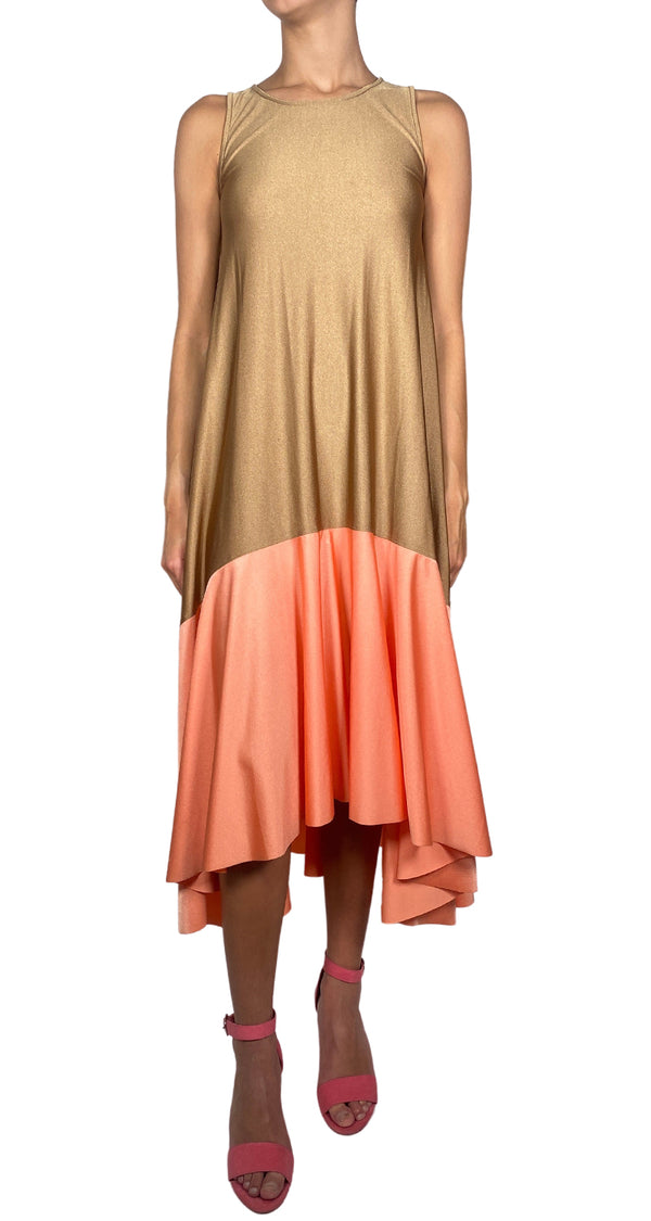Vestido Café Y Coral Satinado
