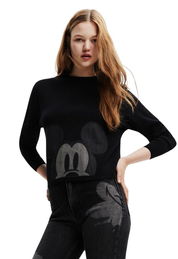 Sweater Desigual Patch Mickey Mouse Negro - Calce Regular