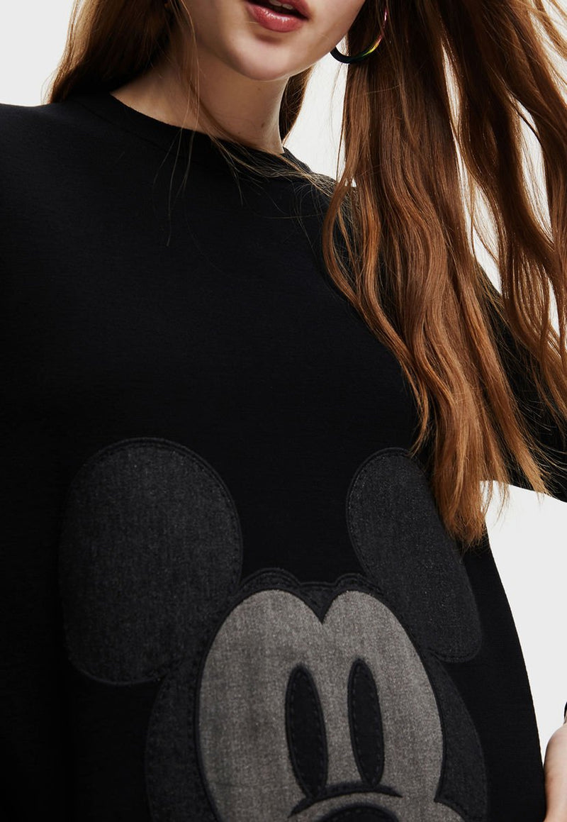 Sweater Desigual Patch Mickey Mouse Negro - Calce Regular
