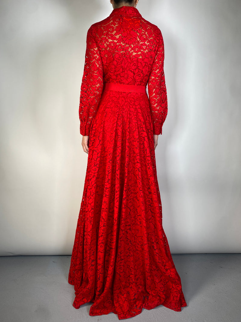 Vestido Guipur Rojo CAROLINA HERRERA – Market People