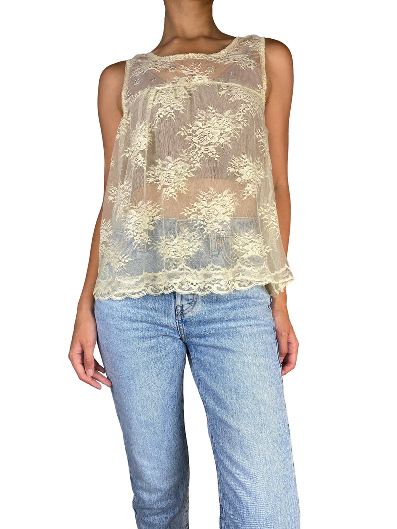 Blusa Traslucida Beige Encaje