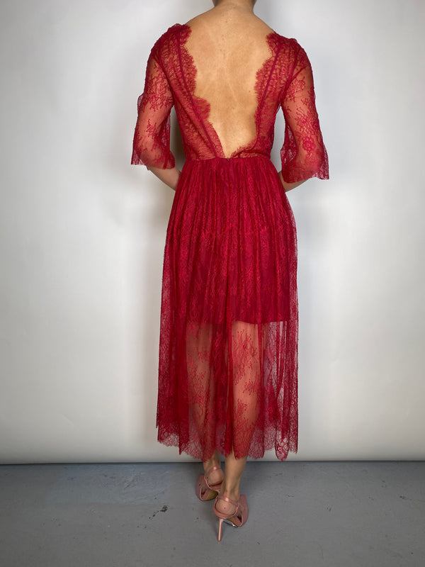 Vestido Burdeo Encaje