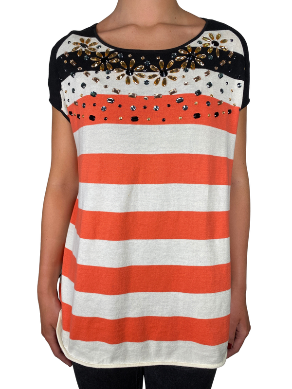 Polera Tejida Pedreria Multicolor