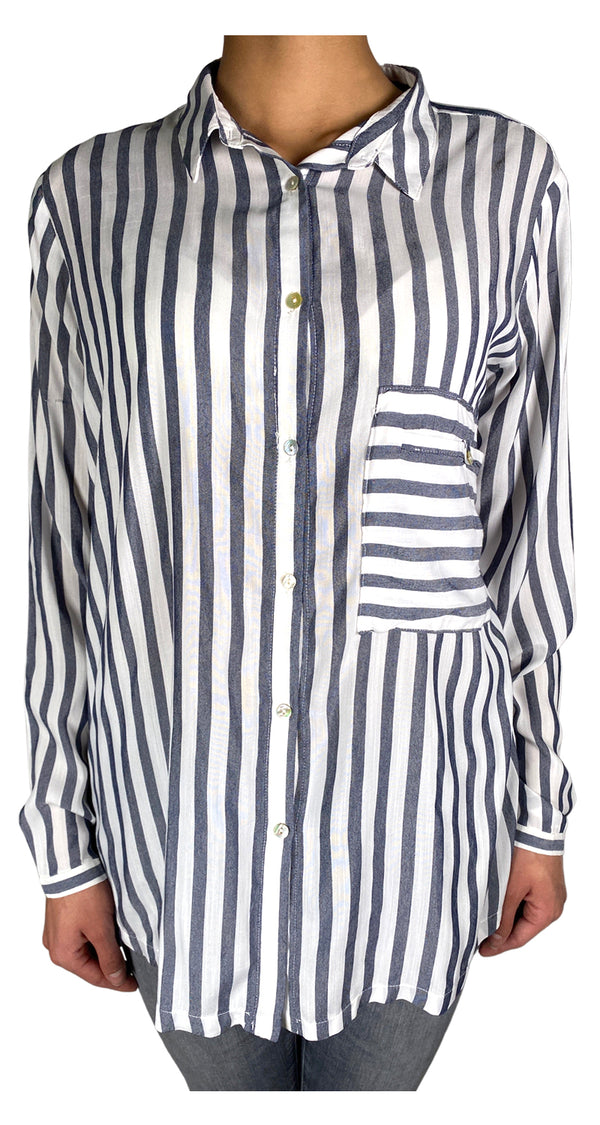 Camisa Rayas Gris Y Blanco
