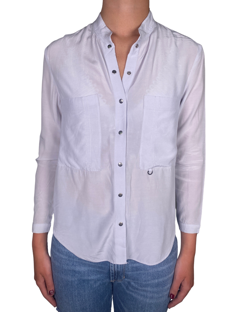 Blusa Blanca Bolsillos Delanteros