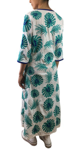 Vestido Túnica Hojas Bordadas Azul