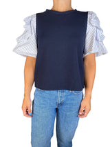 Polera Azul Manga De Vuelos