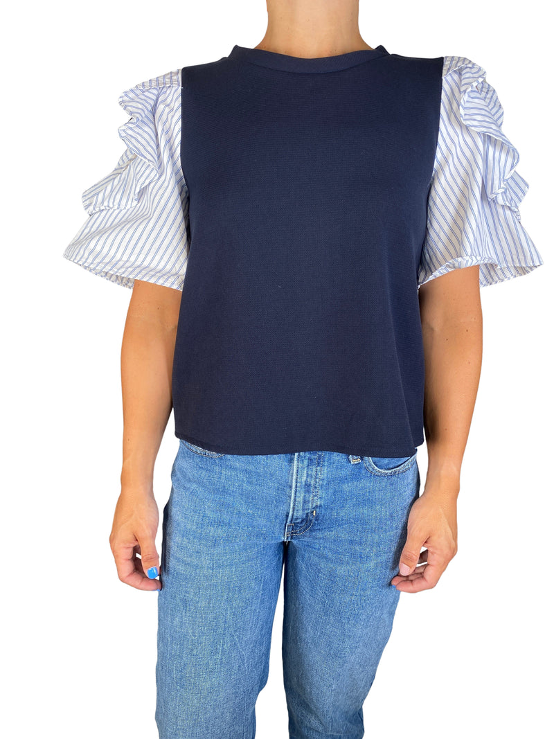 Polera Azul Manga De Vuelos