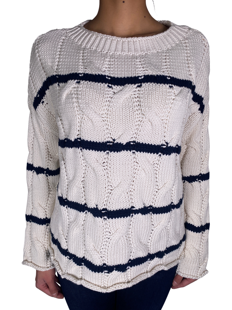 Sweater Tejido Blanco Franjas Azul