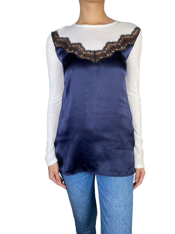 Blusa Seda Azul Frontal