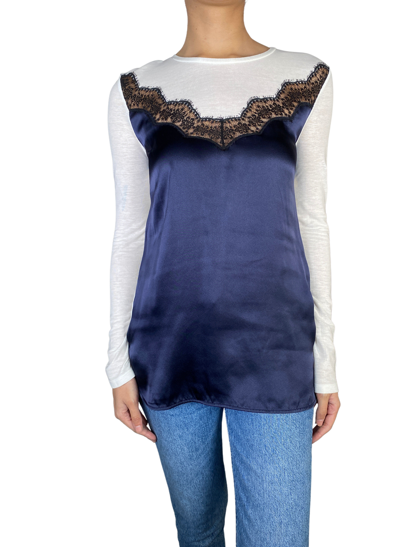 Blusa Seda Azul Frontal