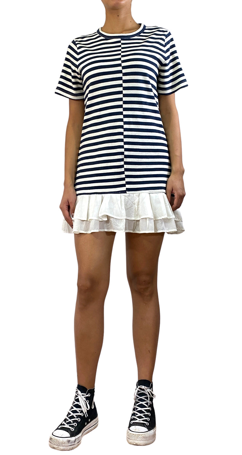 Striped Dress with Silk Ruffle