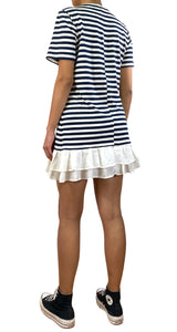 Striped Dress with Silk Ruffle