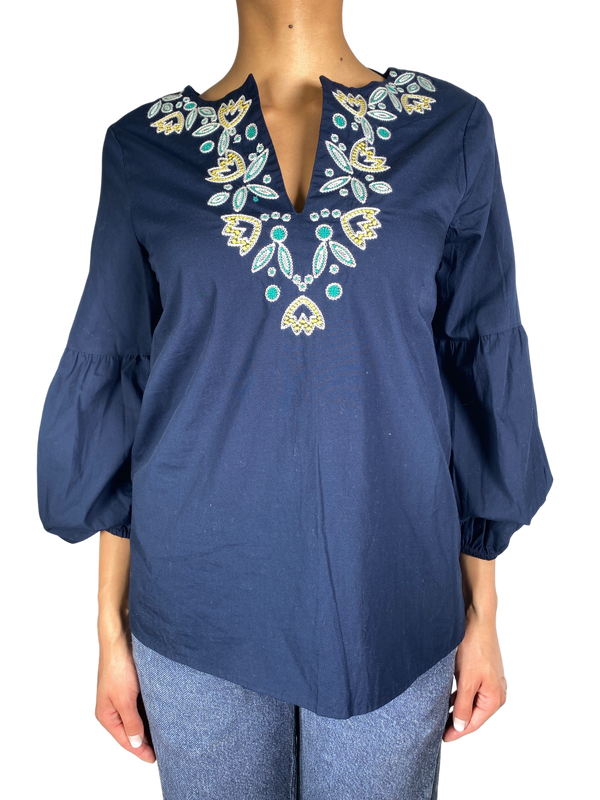 Blusa Azul Bordada