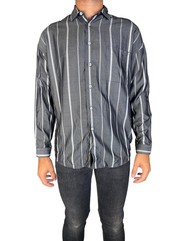 Camisa Gris a Rayas Relaxed Fit