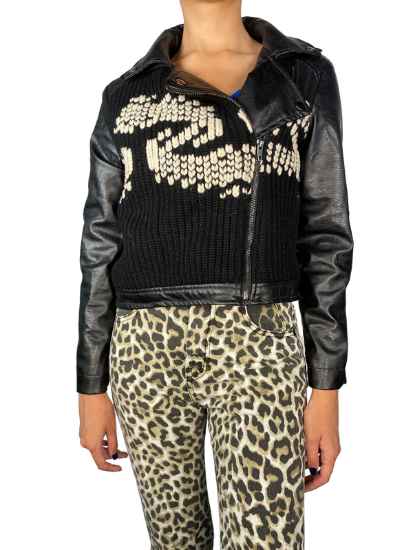 Chaqueta Cuero Vegano Y Bordado Lana