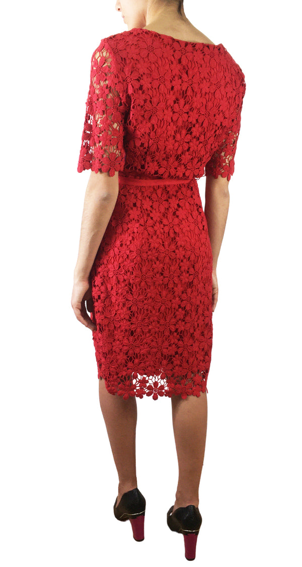 Vestido Macramé Flores Rojo