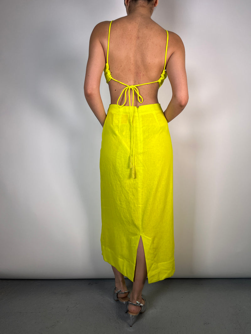 Vestido Lime Green Monstera Midi