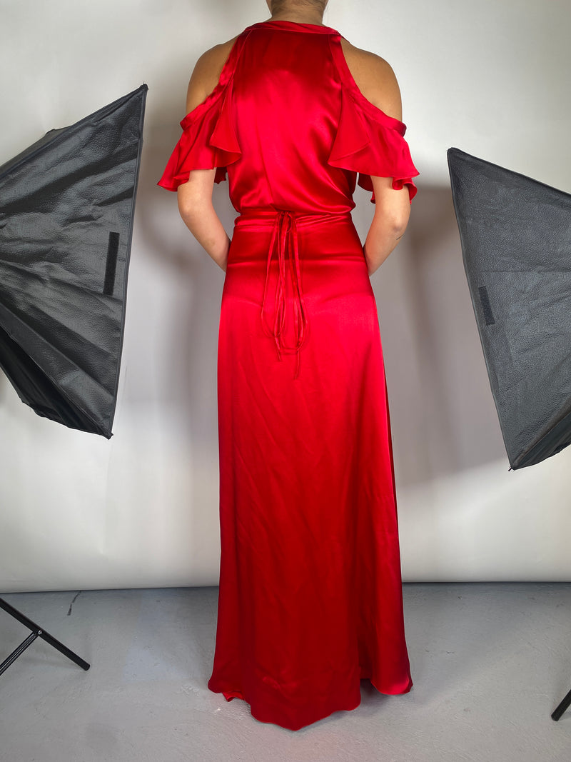 Vestido Wrap Rojo Satinado