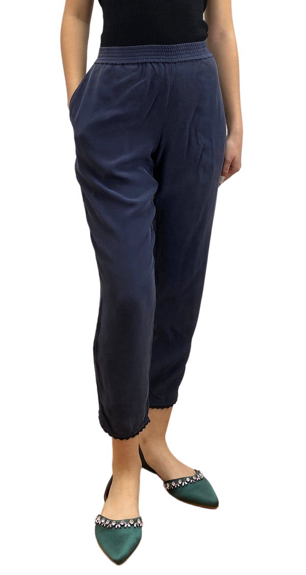 Pantalón Seda Azul Oscuro