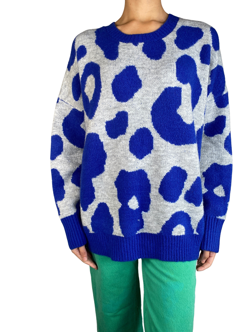 Sweater Leopardo Azul Y Gris