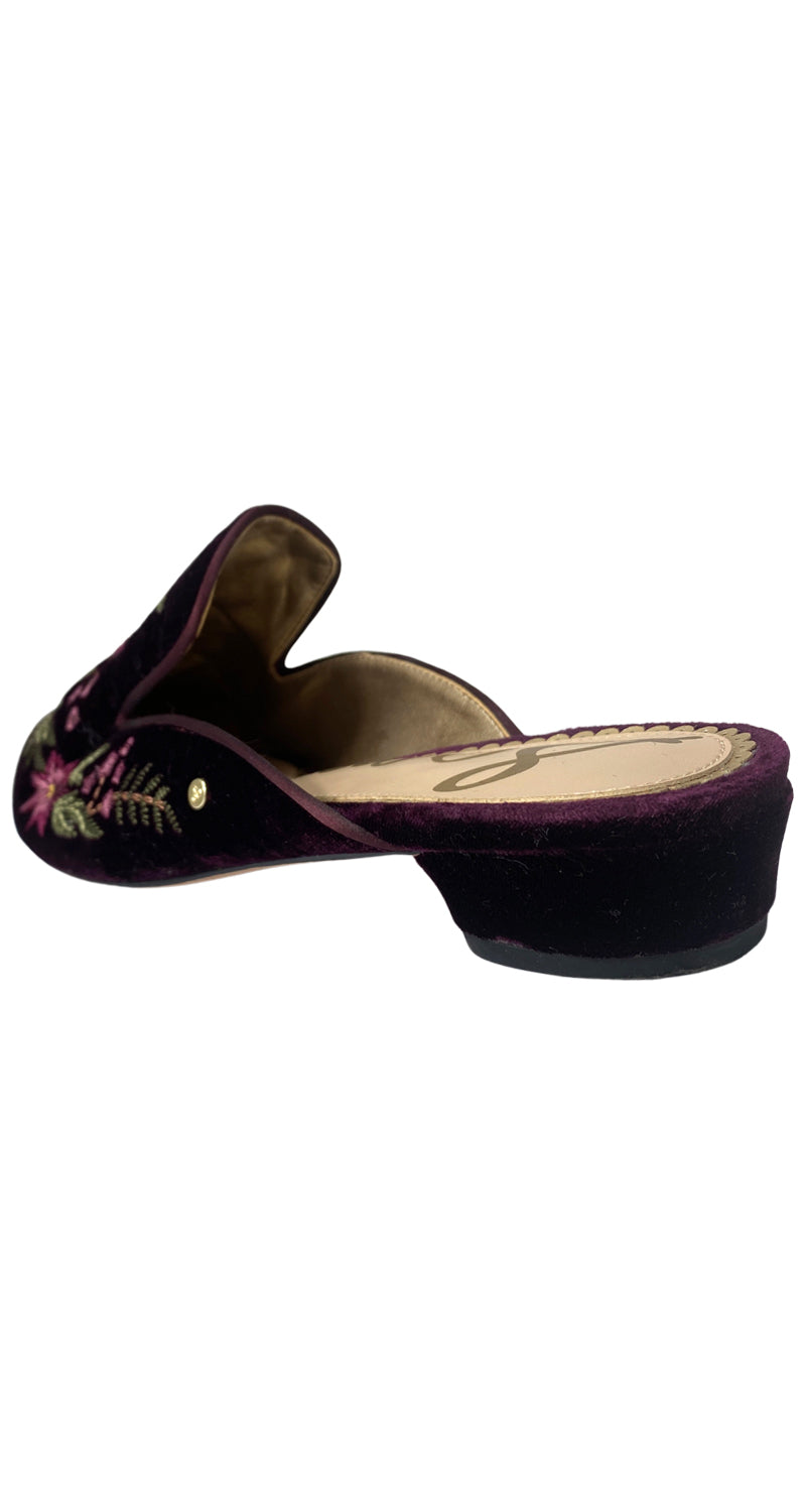 Mules Cuero y Terciopelo Bordado