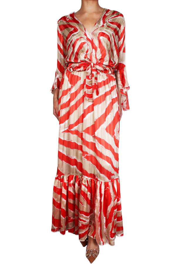 Vestido Estampado Fibras Metalizadas