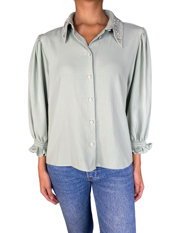 Blusa Verde Agua Con Mostacilla