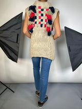 Sweater Sin Mangas Tejido Con Pompenes De Lana