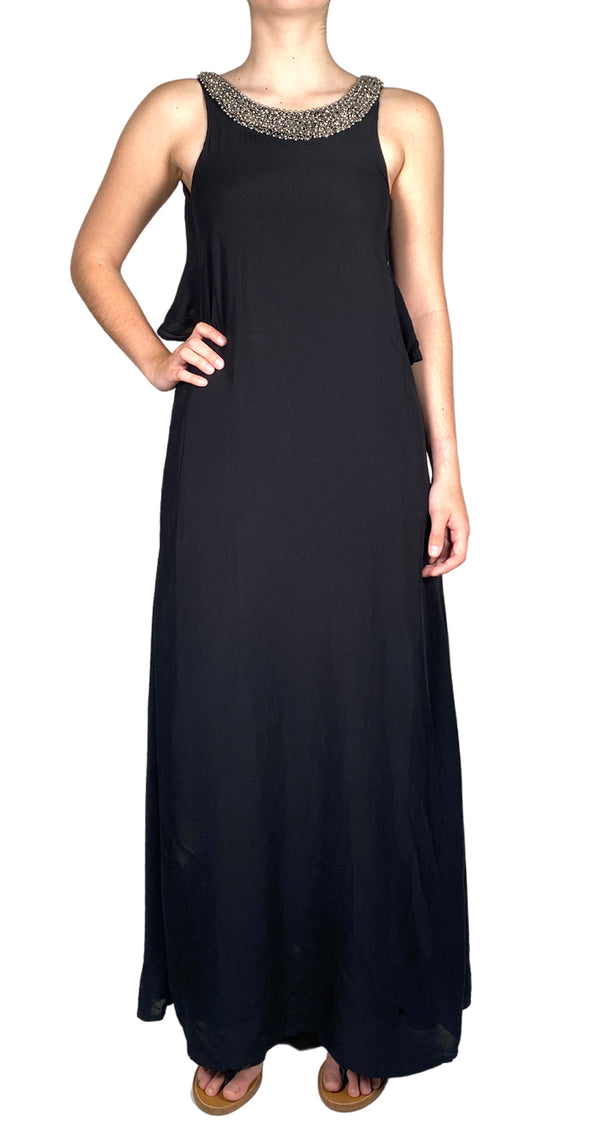 Vestido Maxi Negro Mostacillas