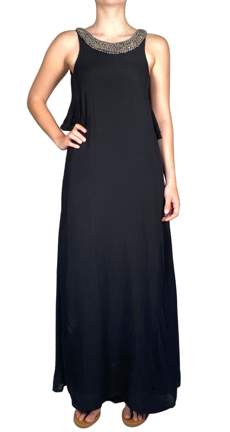 Vestido Maxi Negro Mostacillas