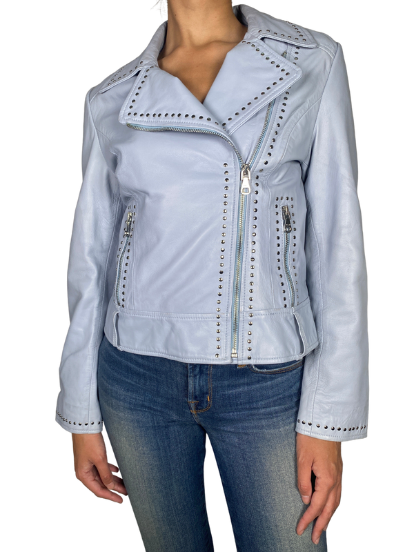 Chaqueta Azul Tachas Piel Ovina
