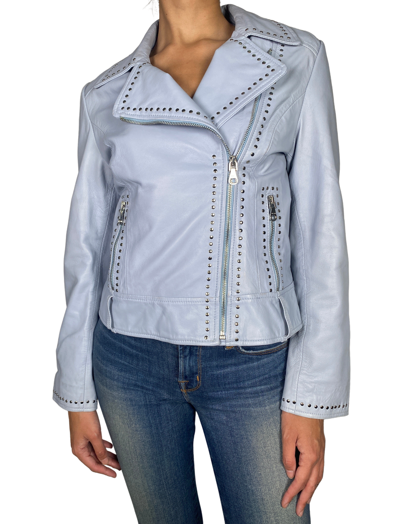 Chaqueta Azul Tachas Piel Ovina