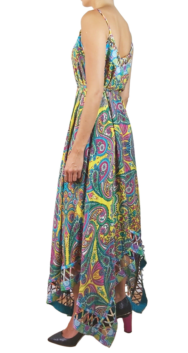 Vestido Seda Amarillo Paisley