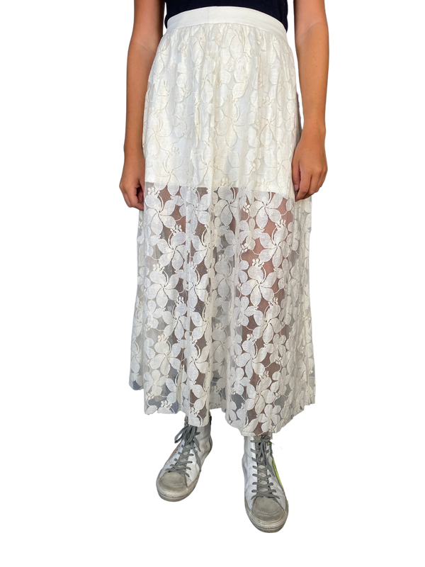 Falda Blanca Maxi Encaje Floral