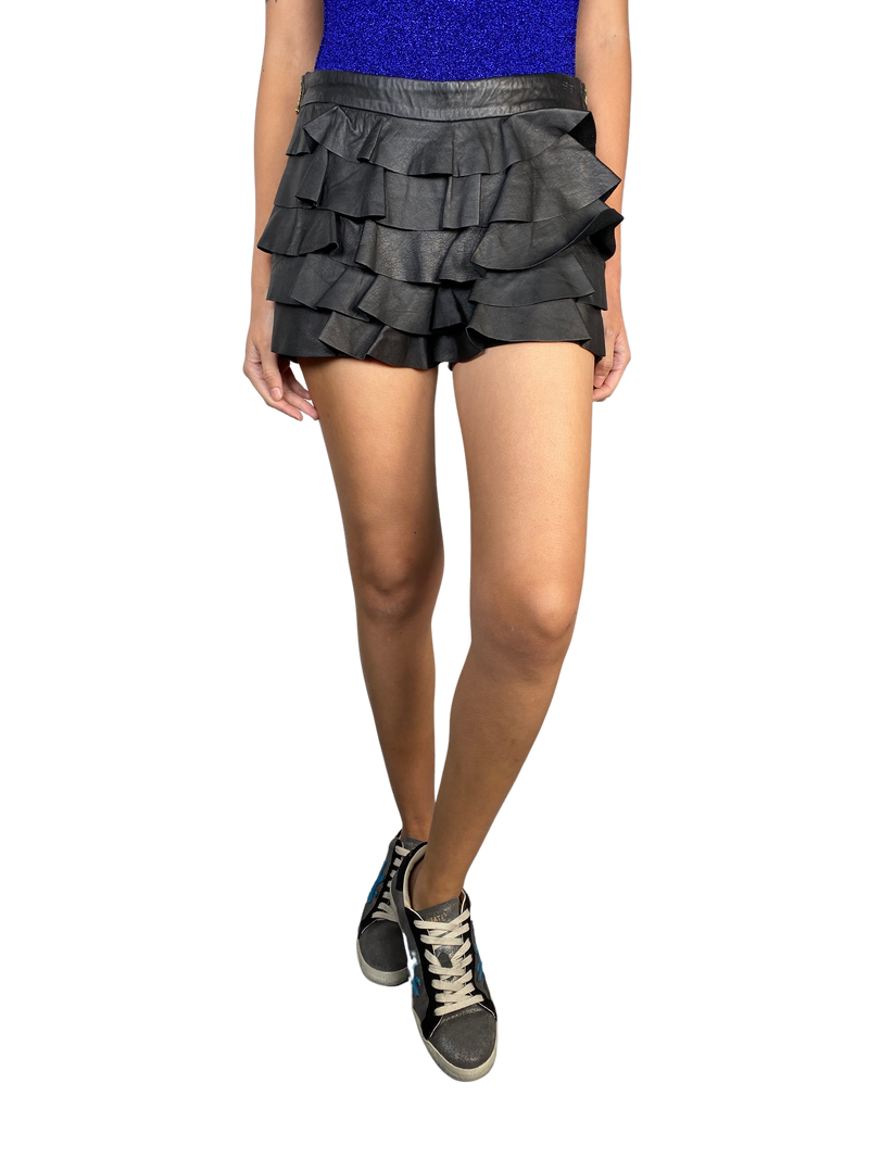 Shorts de Cuero con Vuelos
