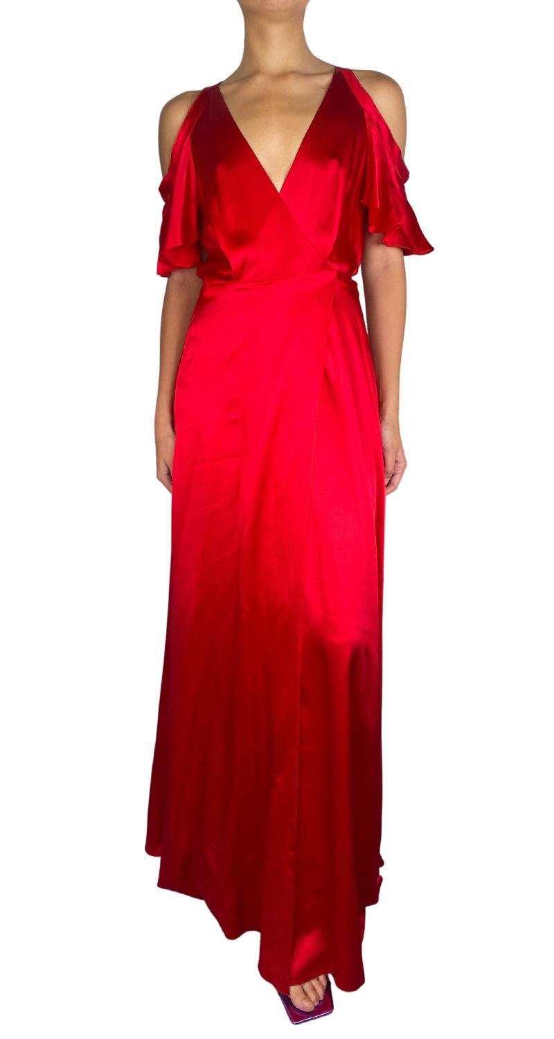 Vestido Wrap Rojo Satinado