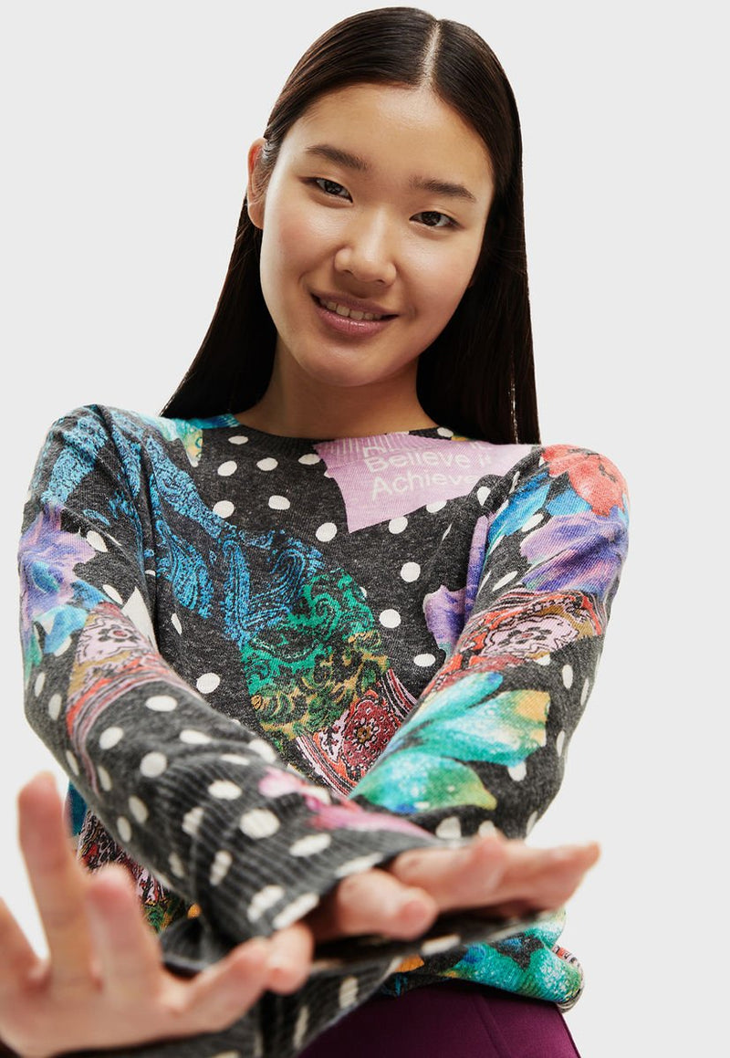 Sweater Desigual Lunares y Paisley Multicolor - Calce Regular