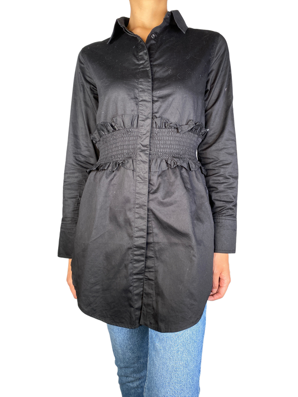 Blusa Negra Cintura Fruncida