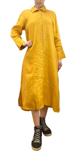 Vestido Camisero Lino Mostaza
