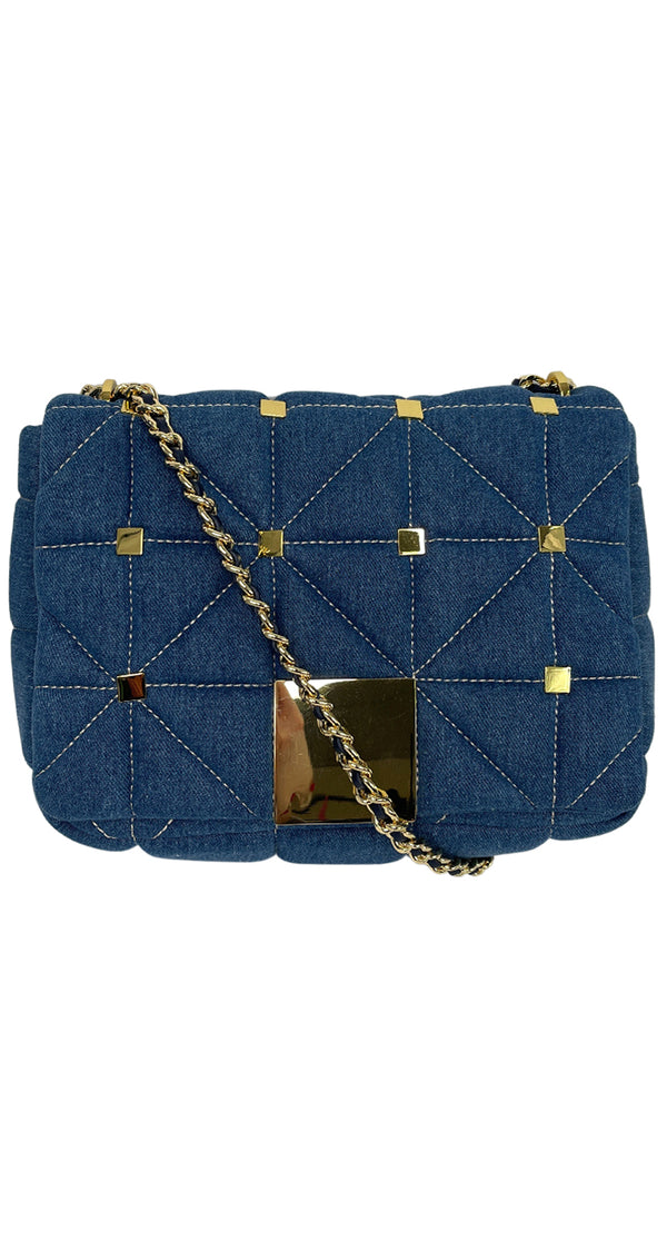 Bolso Blue And Gold Studs