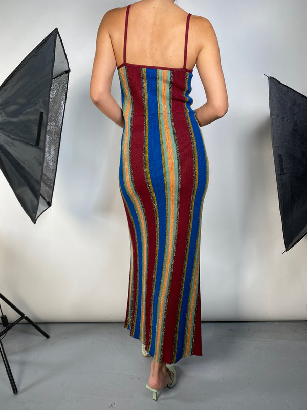 Vestido Maxi Metallic Striped