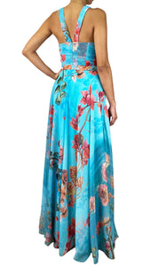 Vestido Plisado Floral Turquesa