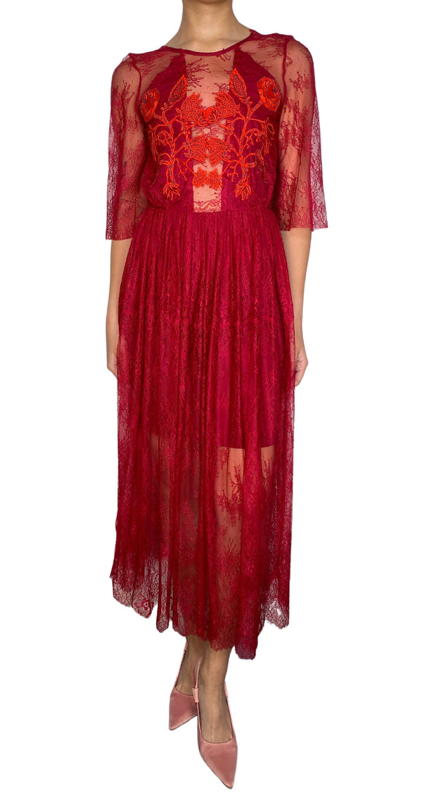 Vestido Burdeo Encaje