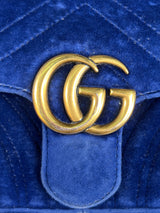 Blue Quilted Velvet GG Marmont Mini Shoulder Bag