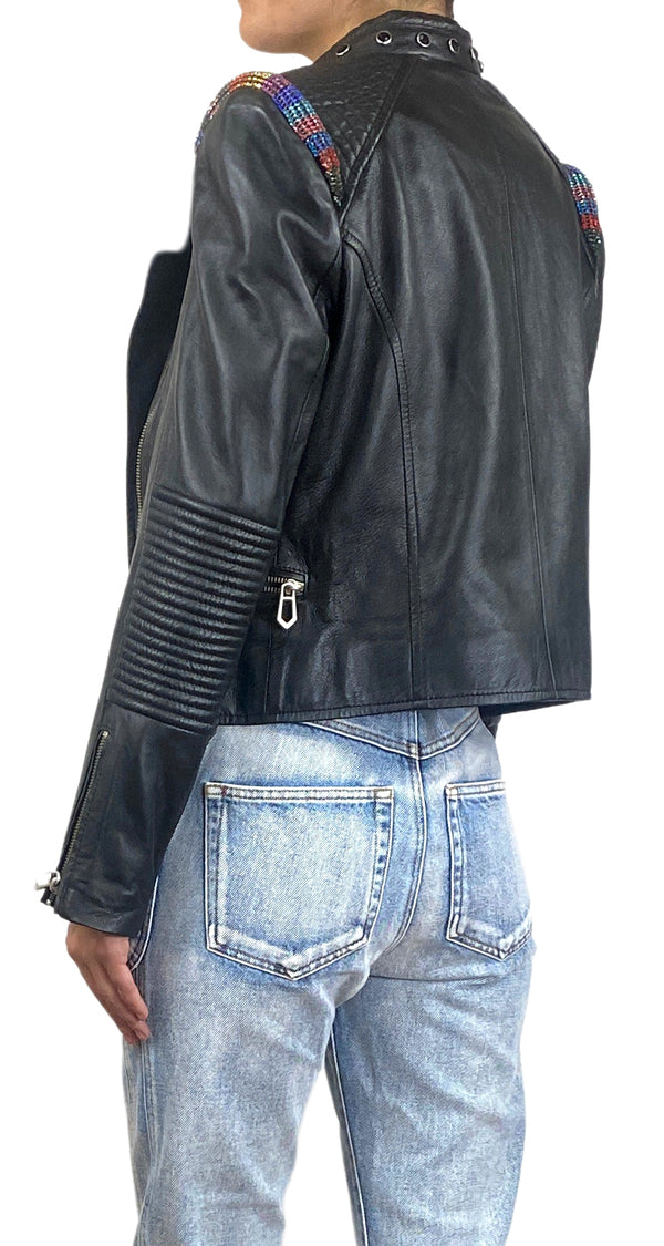 Chaqueta Biker Cuero Aplicaciones